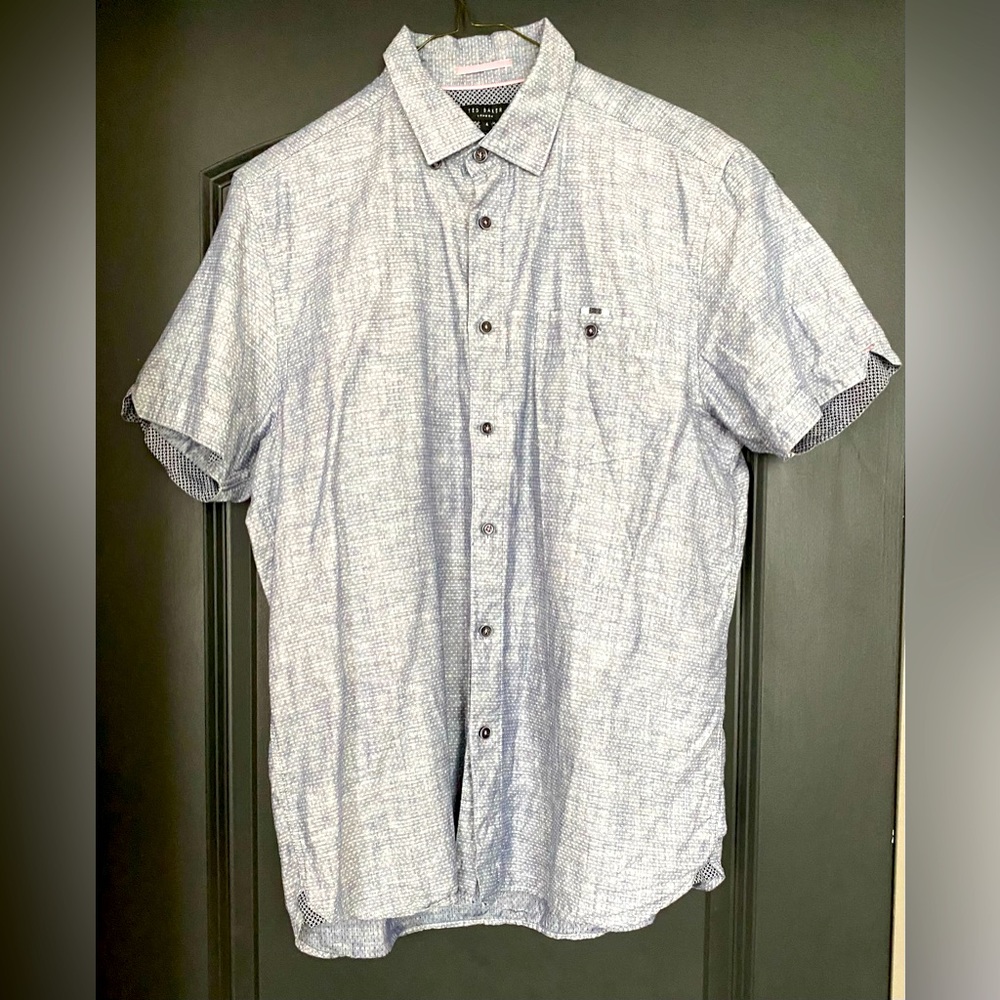 Ted Baker | Short Sleeve Linen Cotton Shirt | light blue | Slim Fit size Medium